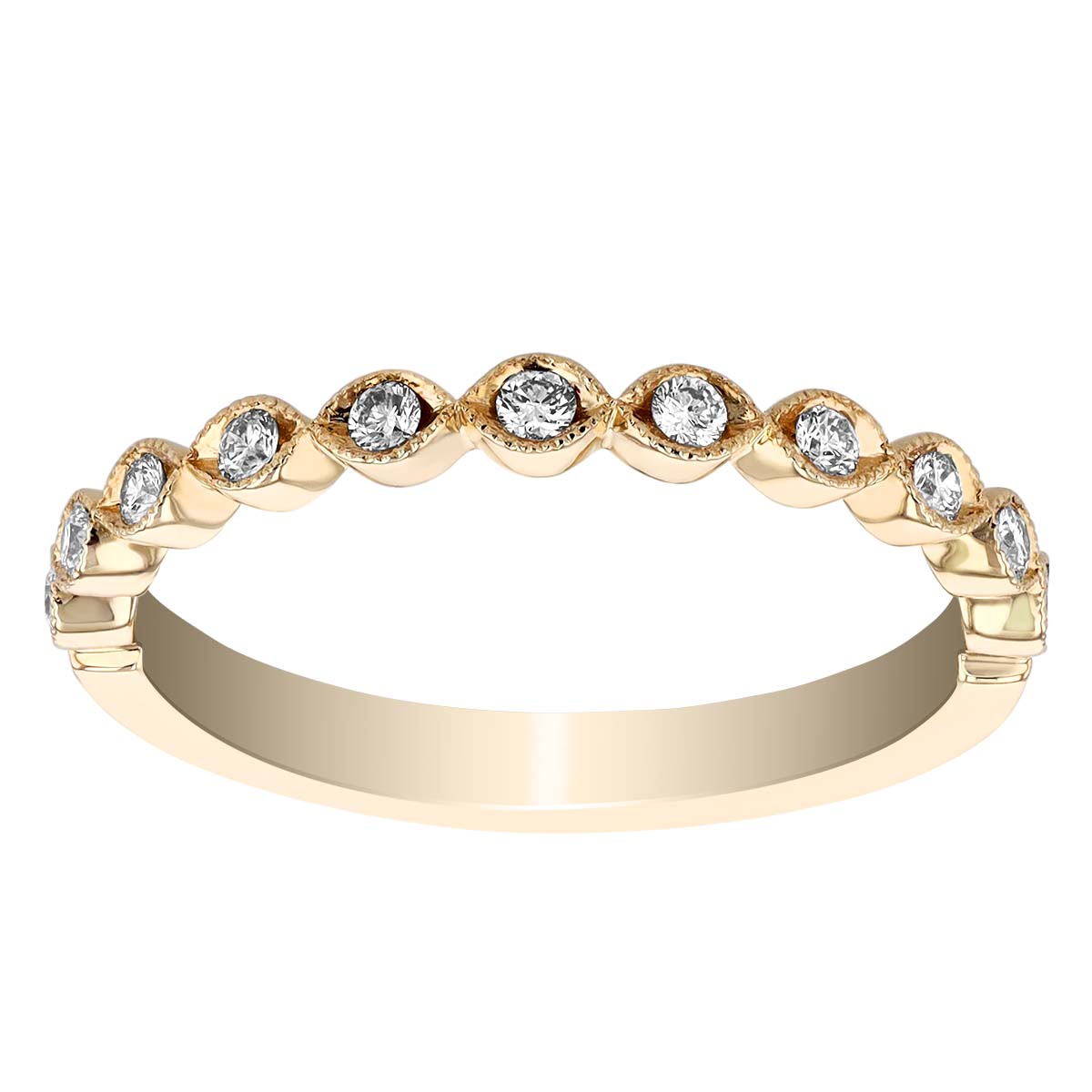 14K Yellow Gold Diamond Milgrain Marquise Wedding Band